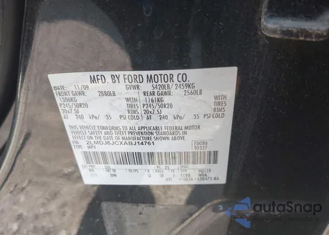 2010 Lincoln Mkx from USA, damaged, VIN 2LMDJ6JCXABJ14761